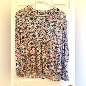 LOFT Paisley Smocked V-Neck Blouse - S - EUC